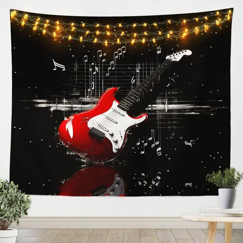 Miniatura 8 de Tapiz de guitarra roja, arte para colgar en la pared con música Hip Pop, decoración de habitación del hogar, decoración de habitación del hogar, rojo