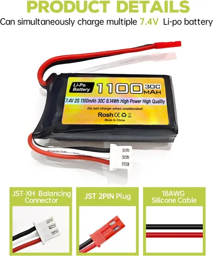 Miniatura 7 de sea jump Batería Lipo recargable de 7.4V 2S 30C 1100mAh con enchufe JST para WLtoys A949 A959 A969 A979 RC Cars compatibles con la mayoría