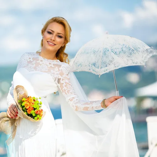 Miniatura 8 de Toddmomy Sombrilla de encaje con diseño floral blanco, sombrilla vintage de boda, sombrilla de novia, accesorios de escena de fotografía para baby