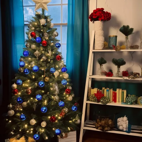 Miniatura 15 de AMS Esferas de Navidad de 2.36 pulgadas/60mm, 34 unidades, adornos grandes, decoraciones para fiestas, inastillables, colgantes festivos para Negro