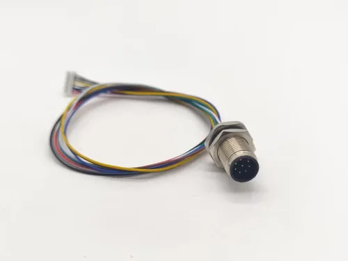 Miniatura 7 de Elecbee Código masculino del conector A del soporte del panel de M12 8Pin con los alambres terminales los 30CM AWG24 para la señal y el escudo