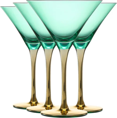 Khen Vasos de Martini Art Deco de colores, dorados, juego de 4, cristalería de cóctel clásica de 8 onzas para cosmopolita, Martini, Bellini,