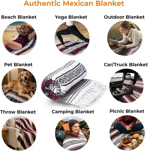 Miniatura 2 de Mantas mexicanas hechas a mano, manta de sarape tejida a mano, auténtica manta, ideal como manta de playa, manta de camping, manta de picnic, manta
