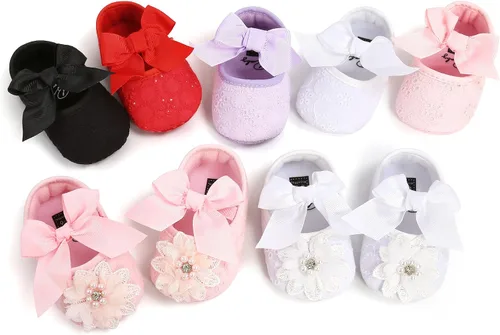 Miniatura 6 de Zapatos planos Mary Jane para bebés y niñas, con lazo, floral, princesa, vestido de boda, zapatos suaves para recién nacidos, cuna para primeros