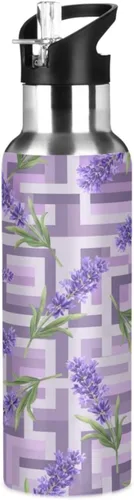 Lavender Flowers Insulated Water Bottle 20 Oz, BPA-Free Sports Water Bottle with Straw Leakproof Water Bottles