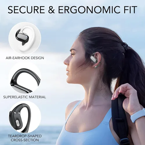 Miniatura 5 de Auriculares de oreja abierta, auriculares inalámbricos verdaderos, graves intensos, llamadas claras, tiempo de reproducción de 42 horas, auriculares