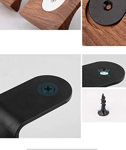 Miniatura 6 de KiaoTime Soporte para colgar auriculares, soporte para auriculares de madera de nogal, ajuste universal (montaje debajo del escritorio)