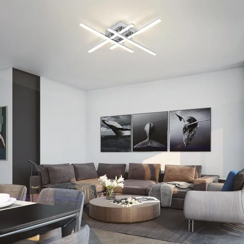 Miniatura 8 de CANEOE Moderna lámpara de techo LED de 38W regulable, lámpara de techo de montaje empotrado con control remoto, color plateado, cerca de la lámpara