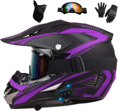 Miniatura 10 de Casco Bluetooth de cara completa para motocross, motocross, ATV, motocicleta, casco Bluetooth para hombres y mujeres, aprobado por el DOT, de cuatro