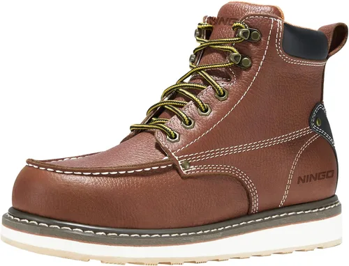 Miniatura 10 de HISEA NINGO Botas de trabajo para hombre, botas de acero y punta suave, 6 pulgadas, resistentes al agua, antideslizantes, zapatos de trabajo