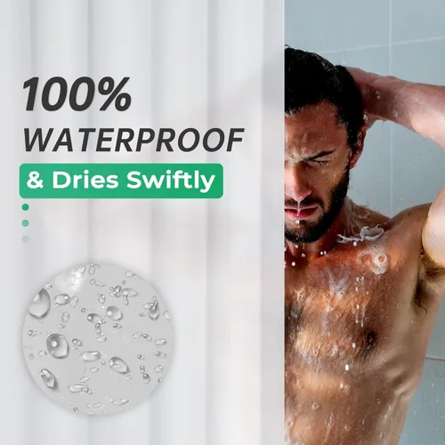 Miniatura 5 de AmazerBath - Cortina de ducha de plástico, 70 x 72 pulgadas, cortina de ducha esmerilada de plástico, impermeable, pesada, gruesa, con 3 piedras