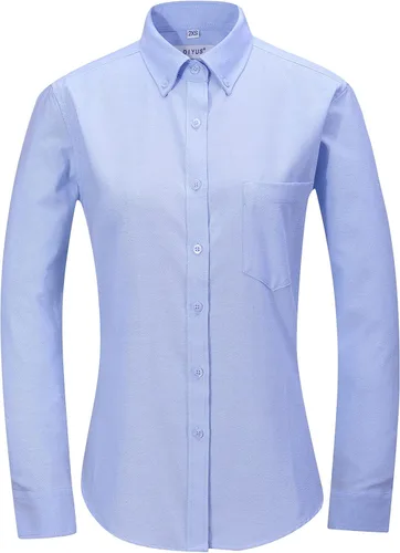Miniatura 14 de Camisa con botones para mujer de manga larga Oxford camisa de algodón de corte clásico, blusa de trabajo resistente a las arrugas