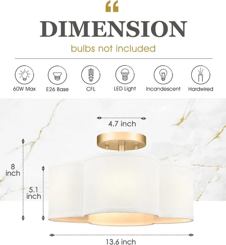 Miniatura 2 de Lámpara de techo de montaje empotrado dorada, 13 pulgadas, accesorios de iluminación de techo para dormitorio, pasillo, cocina