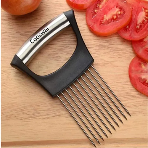 Miniatura 3 de Cooswai Soporte de cebolla inoxidable para rebanar, asistente de cocina, verduras - Herramienta de rebanadas de picadora mejorada, asistente