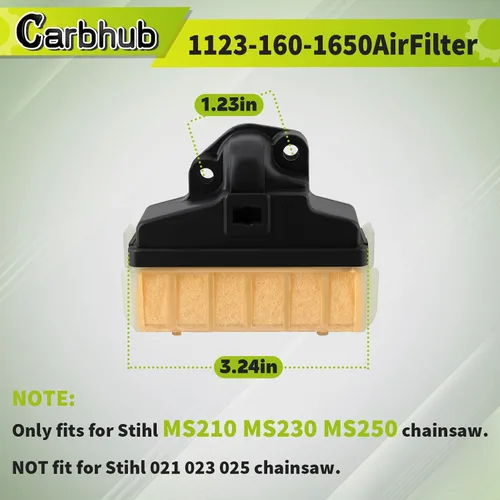 Miniatura 2 de Carbhub 1123-120-1651 Filtro de aire + Bujía + Filtro para línea de combustible y aceite para motosierra STIHL 023 025 MS210 MS230 MS250 con filtro