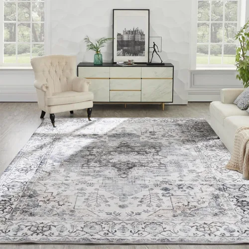 Miniatura 469 de Syalife 4x6 Alfombra Lavable para Área, Ultra Suave Antideslizante, Pila Baja, Alfombra Vintage Resistente a Manchas para Sala de Estar, Alfombra