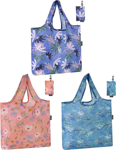 Miniatura 21 de HOLYLUCK Bolsas de comestibles reutilizables, bolsa de compras plegable resistente (estándar, 3 huellas de patas de perro azules)