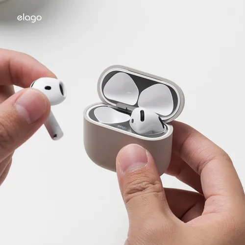 Miniatura 9 de elago Protector contra el polvo compatible con AirPods 4 – Película adhesiva antipolvo, protege de residuos de hierro y metal (gris oscuro)