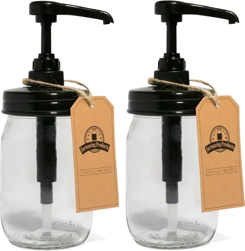 Miniatura 8 de Jarmazing Products - Dosificador de jarabe y condimentos vintage en frasco de vidrio azul Mason – Paquete de dos