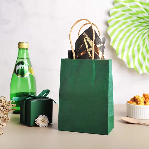 Miniatura 3 de AWELL Bolsas de regalo pequeñas de papel verde oscuro con asa, 6.5 x 4.5 x 2.5 pulgadas, paquete de 24, perfectas para bodas, cumpleaños, despedidas
