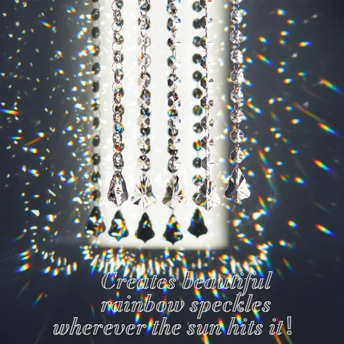 KANPURA Guirnalda de cristal de 1 pie, lámpara colgante de cristal de hoja de arce con cadena octagonal transparente de 0.555 pulgadas para Navidad,