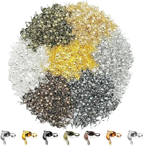 Miniatura 8 de 1400 puntas de cuentas para nudos, cubiertas de nudo, puntas de cuentas plegables, 7 colores, cubiertas abiertas de metal para manualidades