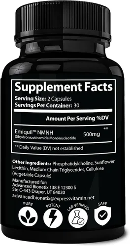 Miniatura 7 de Advanced Bionetix NMNH liposomal 500 mg por porción - Alternativa al suplemento NMN - 60 cápsulas (mononucleótido de dihidronicinamida) Suplemento