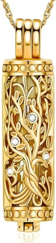 shajwo Joyería de cremación cilíndrica, collar de cenizas de urna del árbol de la vida para mujeres y hombres, vial de cremación de cenizas,