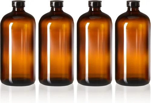 kitchentoolz Botellas de vidrio ámbar de 32 onzas – Tapas herméticas – Growlers de vidrio marrón de tamaño cuarto para almacenamiento de cerveza,