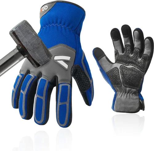 Miniatura 8 de Vgo... Guantes de trabajo para hombres, guantes de trabajo de seguridad de cuero, protección contra arañazos, a prueba de espinas, pantalla táctil