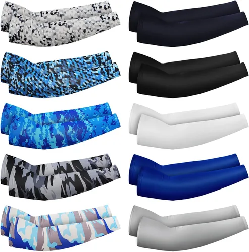 Xuhal 10 pares de mangas de brazo para niños, jóvenes, baloncesto, fútbol, béisbol, protección UV, protección solar, compresión deportiva, cubierta