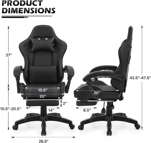 Miniatura 3 de MoNiBloom Silla de juegos de computadora con reposapiés y soporte lumbar, silla de carreras ergonómica de altura ajustable para adultos
