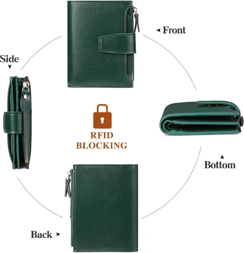 Miniatura 4 de FALAN MULE - Cartera de cuero auténtico para mujer, pequeña plegable , compacta, con interferencia de radiofrecuencia (RFID)