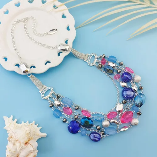 Miniatura 3 de Bocar Collar de cadena multicapa para mujer con esmalte de color de cristal