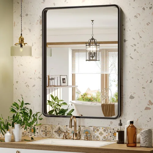 Miniatura 14 de Brightify - Espejo rectangular para pared de baño de 24x30 pulgadas con marco de metal negro, espejo moderno de tocador para baño, montaje vertical