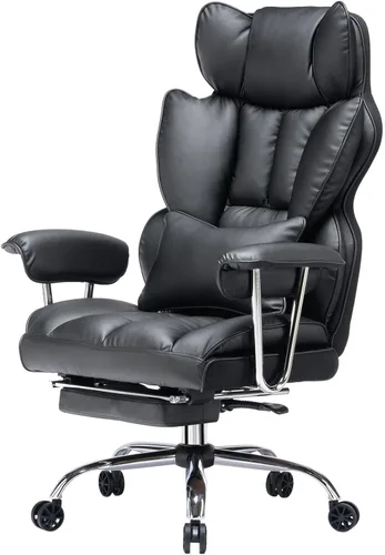 Miniatura 18 de Efomao Silla de oficina grande y alta con reposapiés, silla ejecutiva de respaldo alto de 450 libras con cojín de resorte, tapicería de piel Blanco