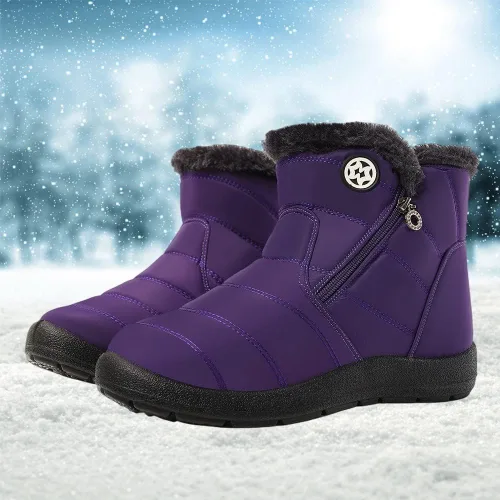 Miniatura 21 de Eagsouni Botas de nieve para mujer, botines de invierno para mujer, con forro de piel cálida, botines gruesos con cremallera, zapatos planos