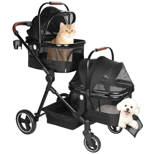 Carriola doble plegable para mascotas para 2 gatos y perros pequeños y medianos, carriola integrada ligera para mascotas, individual y doble, con