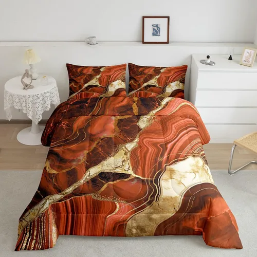 Miniatura 28 de Juego de edredón de mármol negro individual, ropa de cama dorada agrietada para adultos, hombres y mujeres, juegos de edredón de textura metálica