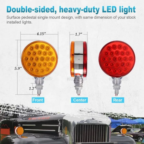 Miniatura 4 de Partsam 2 luces reflectantes redondas de doble cara de 4 pulgadas con montaje en perno prisionero rojo perla/ámbar, 48 luces LED reflectantes
