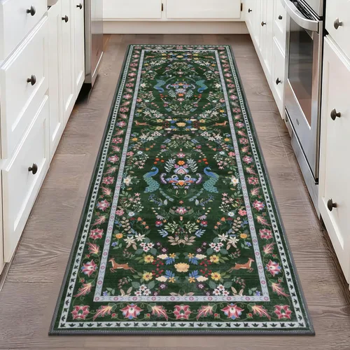 Miniatura 51 de HEBE Alfombra Pasillo 2'x10' Lavable Vintage Desgastada Alfombras de Área Antideslizante Alfombra de Lavandería Boho Alfombras de Piso para Pasillos