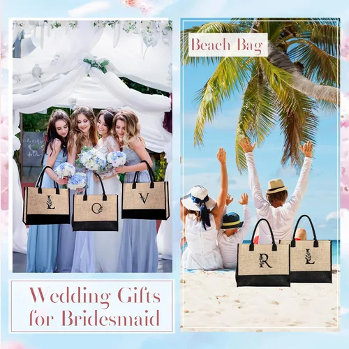 Miniatura 6 de Regalos personalizados Bolsa de mano con monograma para mujer, bolsa de playa grande con monograma P con bolsillos laterales e interiores