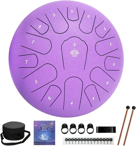 Miniatura 10 de Tambor de lluvia para jardín exterior, tambor de lengua de acero de 12 pulgadas, 15 notas, instrumentos musicales, instrumento de percusión handpan