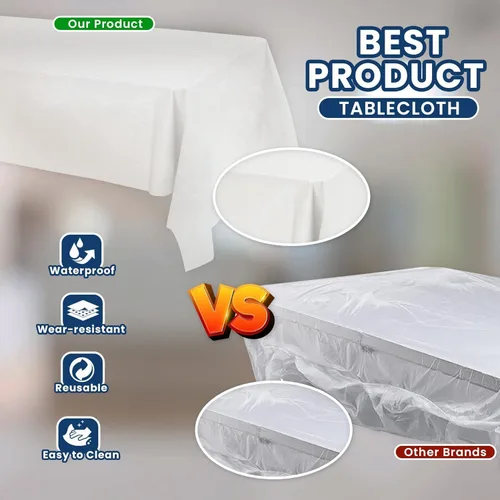 Miniatura 5 de BULK - Manteles de plástico blanco Paquete de 100 54 x 108 pulgadas Se adapta a mesas plegables y de picnic estándar Plegado, fácil