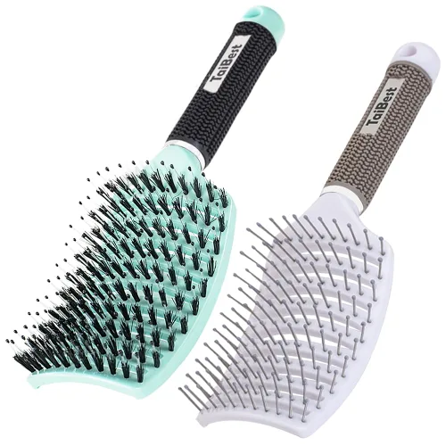 Miniatura 6 de Juego de cepillos de cerdas de jabalí – Cepillo desenredante para cabello seco, húmedo para cabello fino, grueso y rizado, cepillo de pelo curvado