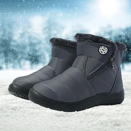 Miniatura 11 de Eagsouni Botas de nieve para mujer, botines de invierno para mujer, con forro de piel cálida, botines gruesos con cremallera, zapatos planos