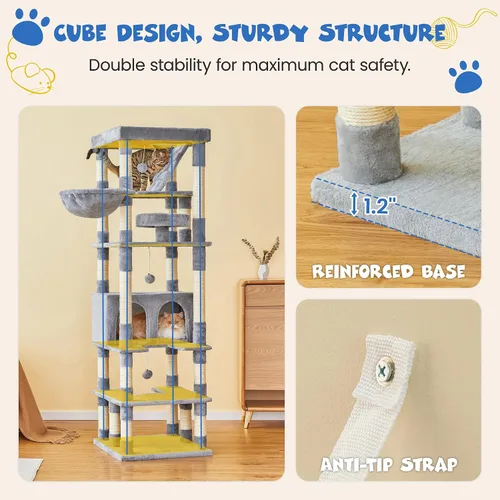 Miniatura 8 de MWPO Árbol grande para gatos de 74.8 pulgadas con postes rascadores cubiertos de sisal y condominio, torre alta para gatos, muebles de patio