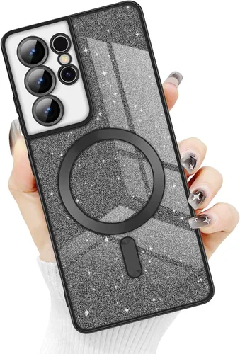 Miniatura 9 de Newseego Funda ultra magnética para Samsung Galaxy S22, funda de lujo con purpurina para mujeres y niñas, protección completa de la lente de la Negro
