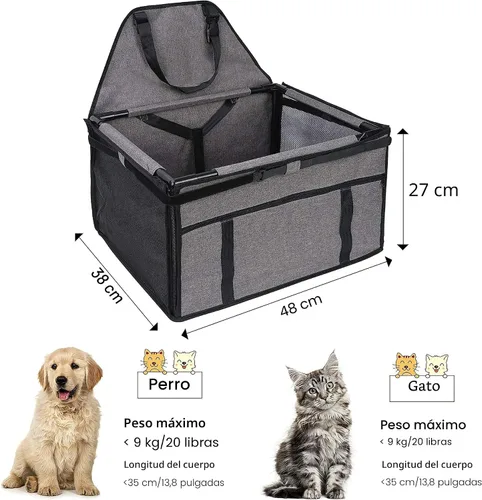 Miniatura 5 de GENORTH Asientos de automóvil para perros pequeños y medianos, asiento elevador portátil para cachorros y mascotas con correa de clip y ventana