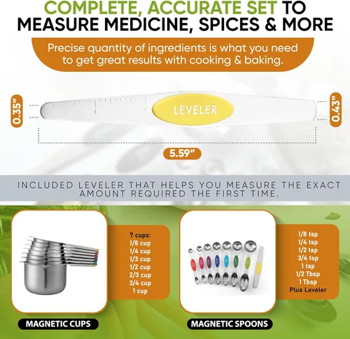 Miniatura 6 de Spring Chef Juego de tazas y cucharas medidoras magnéticas, patentado, imanes fuertes N45, acero inoxidable resistente que cabe en tarros de Varios